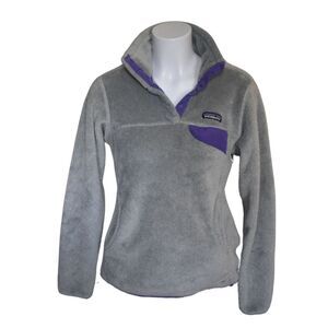 Patagonia Re-Tool Snap-T Pullover Grey Purple Warm Winter Fleece Snow Small